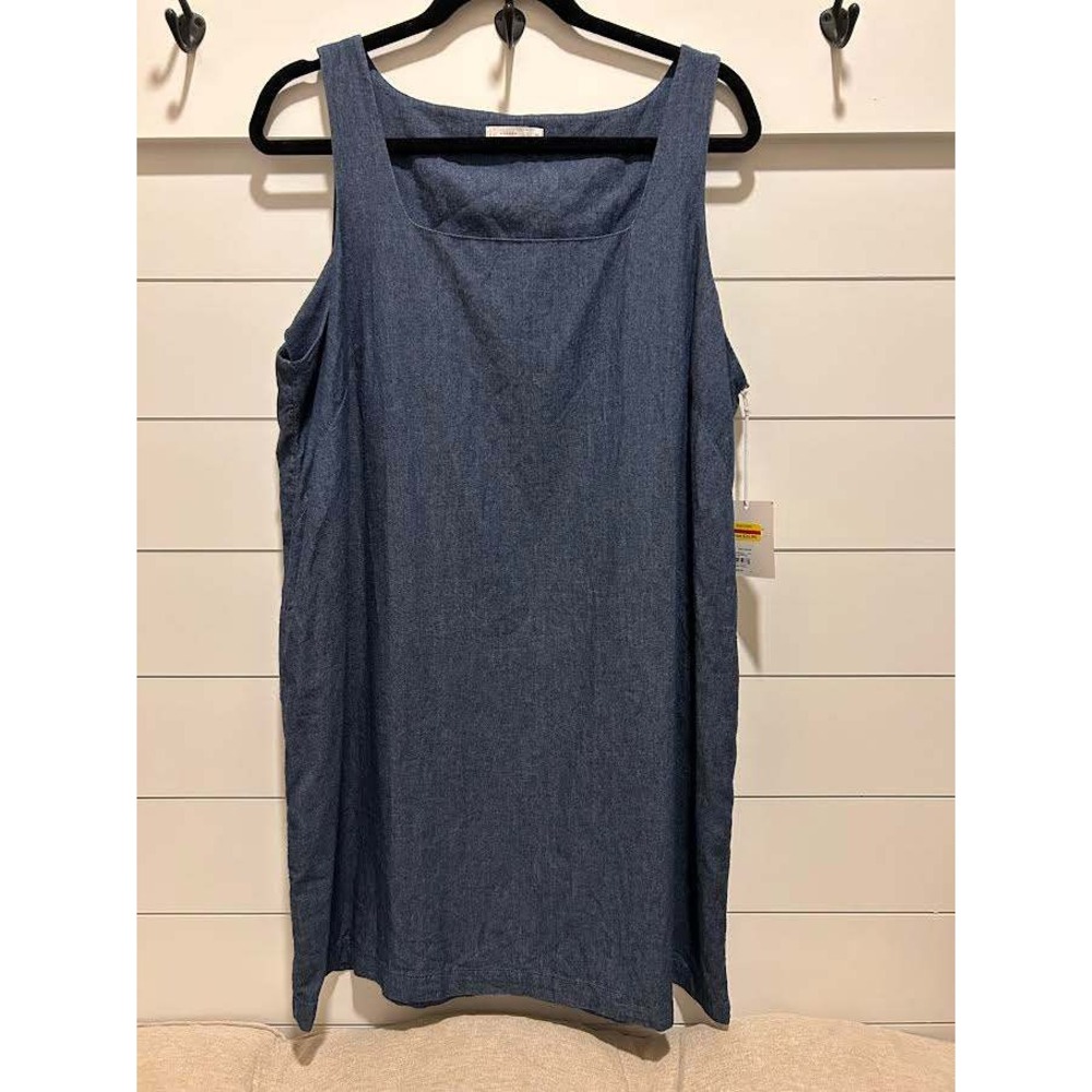 LC Lauren Conrad Womens Chambray Shift Dress Blue Dark Wash Size M Modest NWT